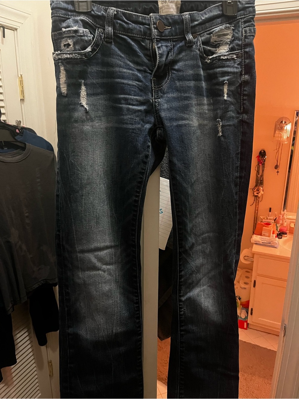 BKE Women’s Dark Wash Distressed Bootcut Jeans